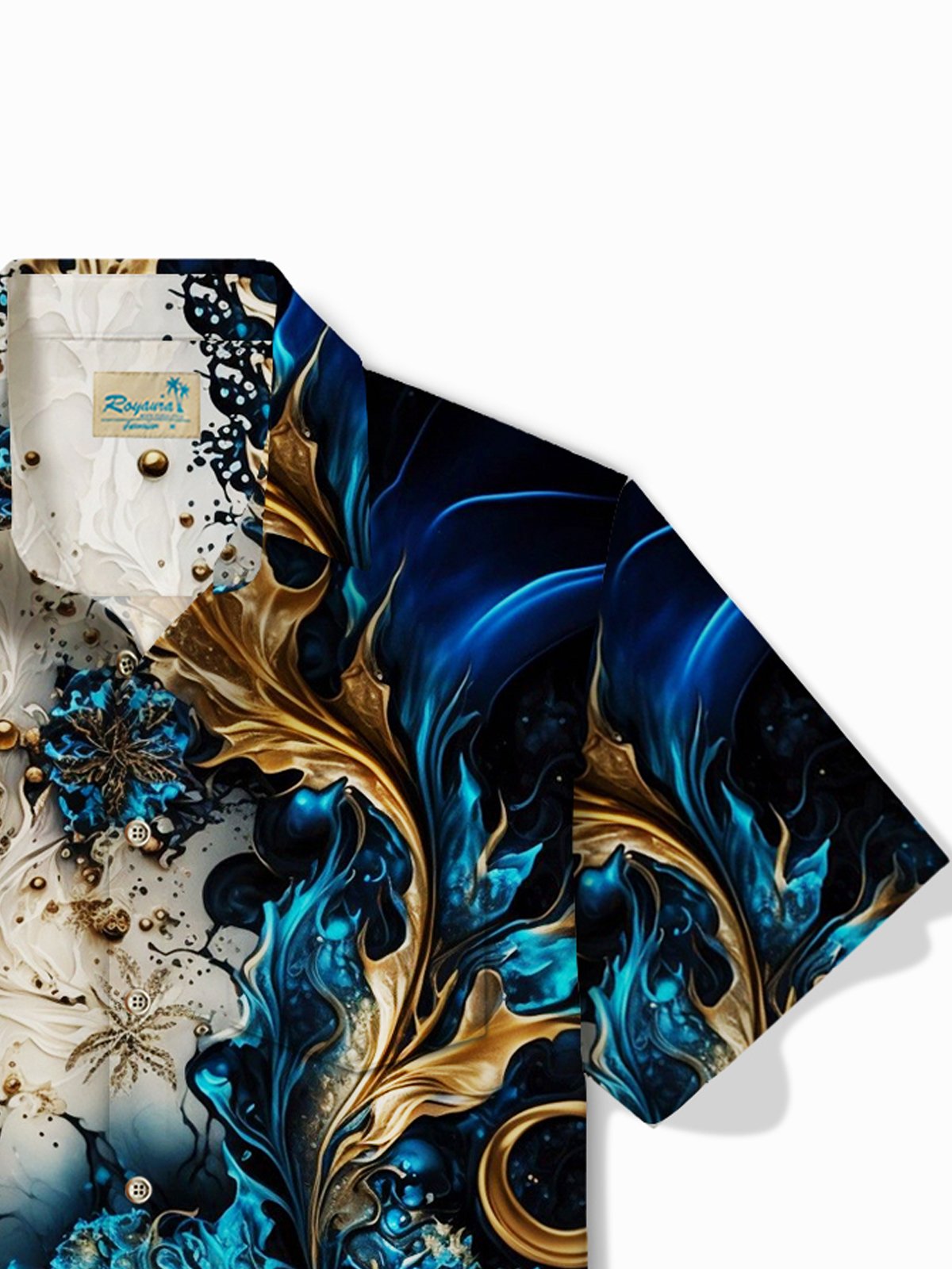 Royaura®  Vintage Floral Art Print Men's Button Pocket Short Sleeve Shirt