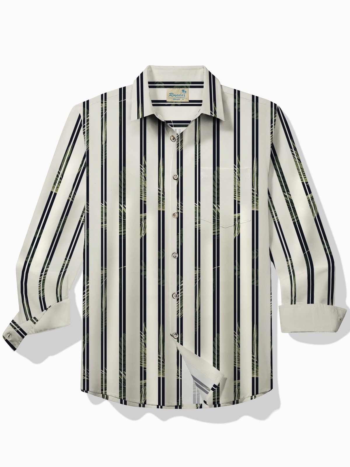 Royaura® Basic Striped Textured Men's Long Sleeve Shirt Stretch Easy Care Pocket Camping Shirt Big Tall