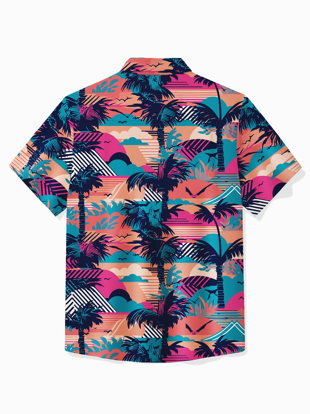 Royaura® Beach Vacation Men's Hawaiian Shirt Coconut Tree Print Stretch Pocket Camping Shirt