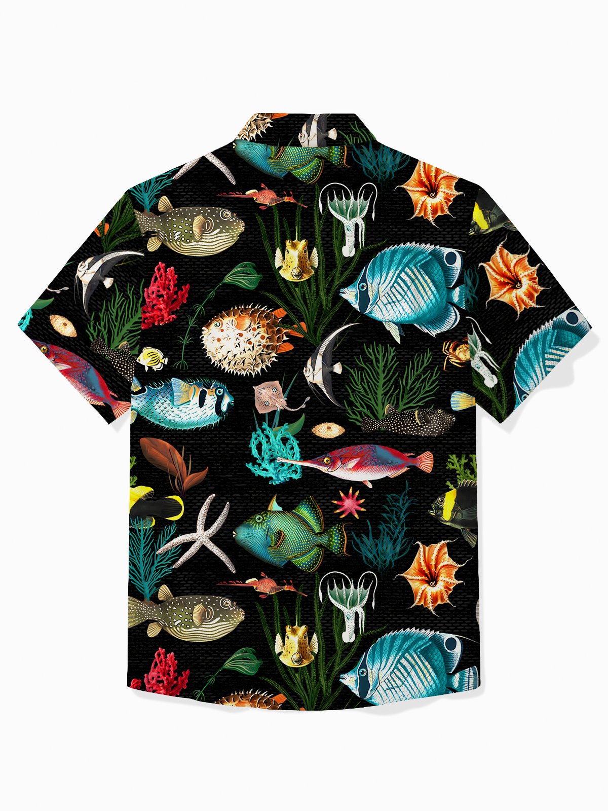 Royaura® Hawaii Sea Life Fish Print Men's Button Pocket Short Sleeve Shirt