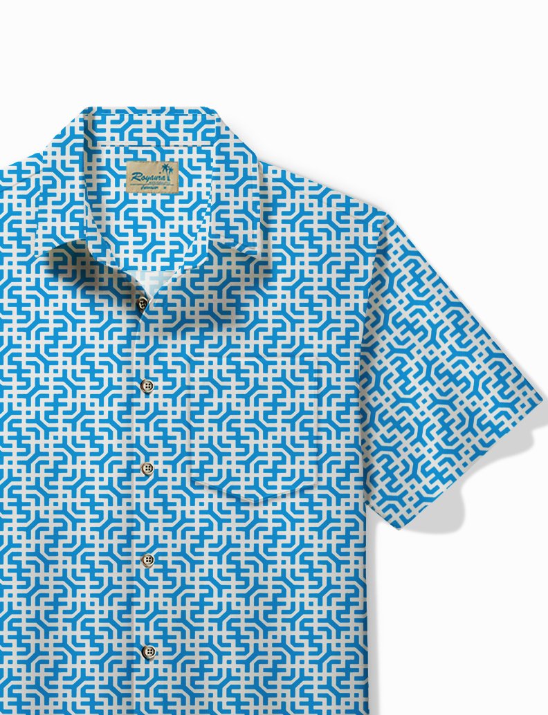 Royaura® Basic Men's Vintage Shirt Geometric Print Oversized Stretch Pocket Shirt