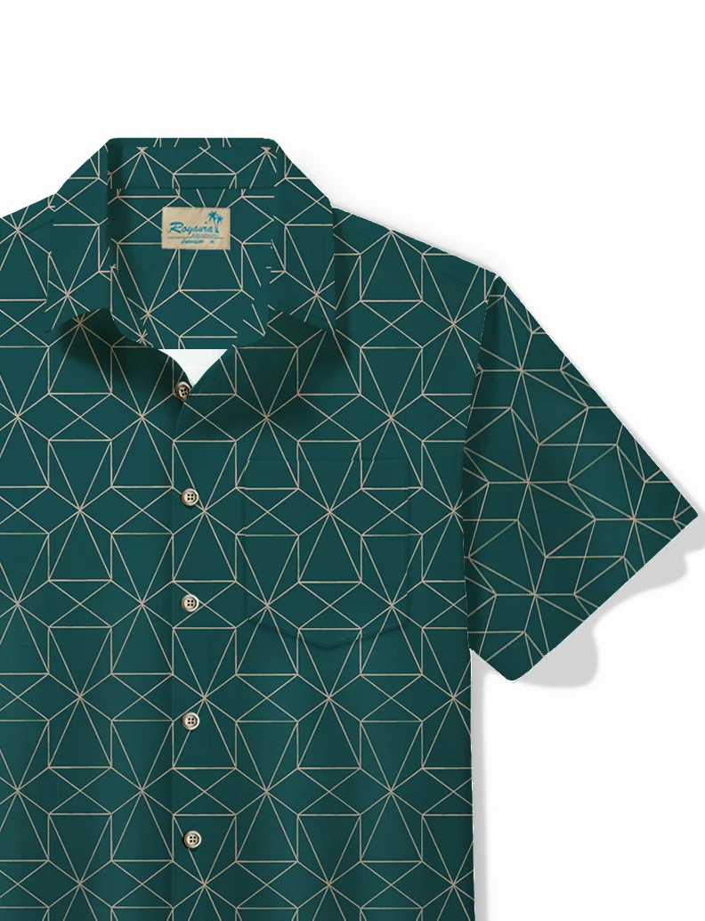Royaura® Basic Men's Hawaiian Shirt Line Geometric Print Oversized Stretch Aloha Shirt