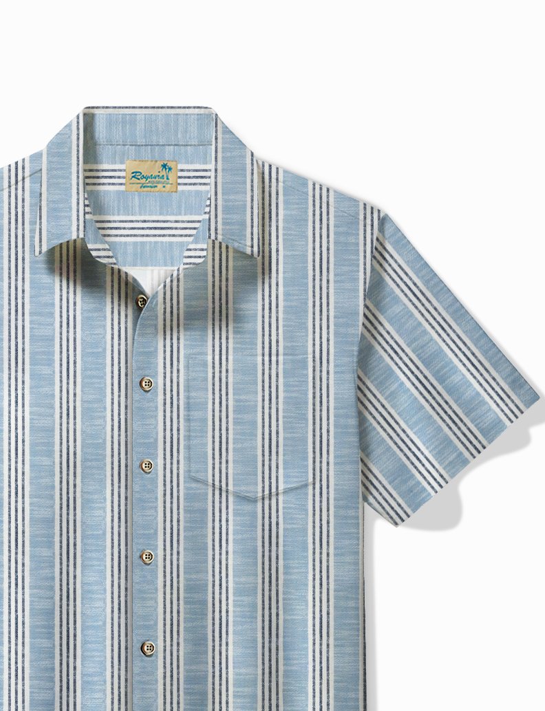 Royaura® Basic Striped Men's Hawaiian Shirt Stretch Easy Care Pocket Camping Shirt Large Tall