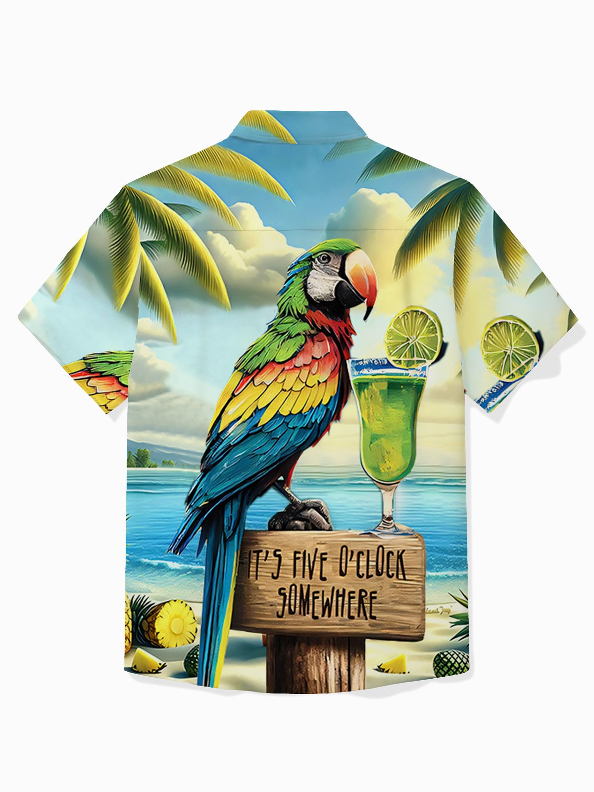 Royaura® Hawaiian Parrot Coconut Tree Print Men's Button Pocket Short Sleeve Shirt