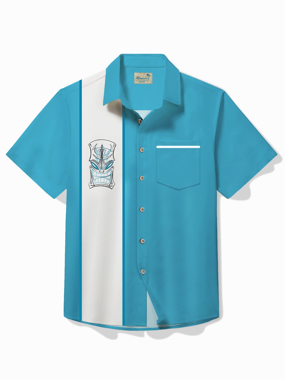 Royaura® Retro Bowling Construction Tiki Men's Hawaiian Shirt Stretch Easy Care Pocket Camping Shirt