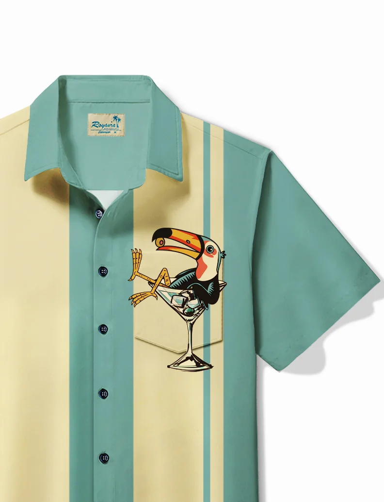 Royaura® Retro Bowling Toucan Cocktail Print Hawaiian Shirt Plus Size Holiday Shirt