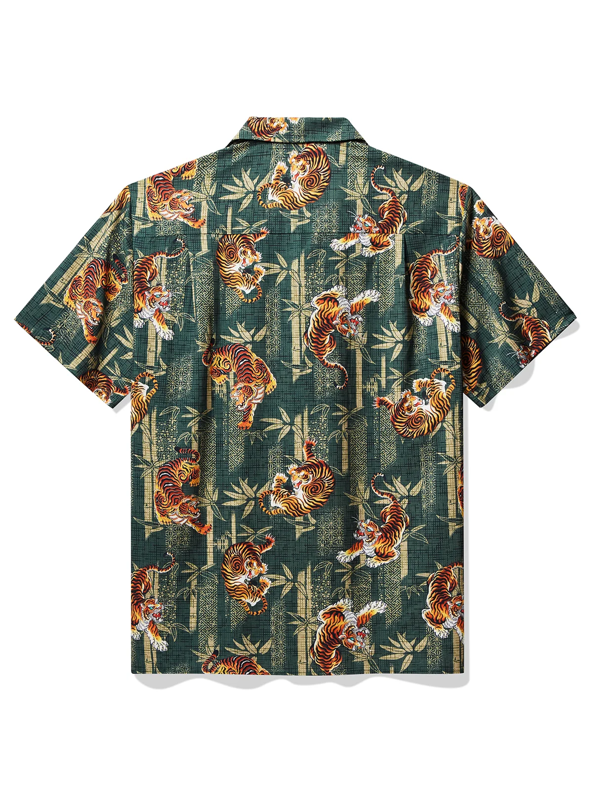 Royaura® x David Bailey Vintage Japanese Bamboo Leaves Tiger Men's Hawaiian Shirt Stretch Pocket Camp Shirt Big Tall