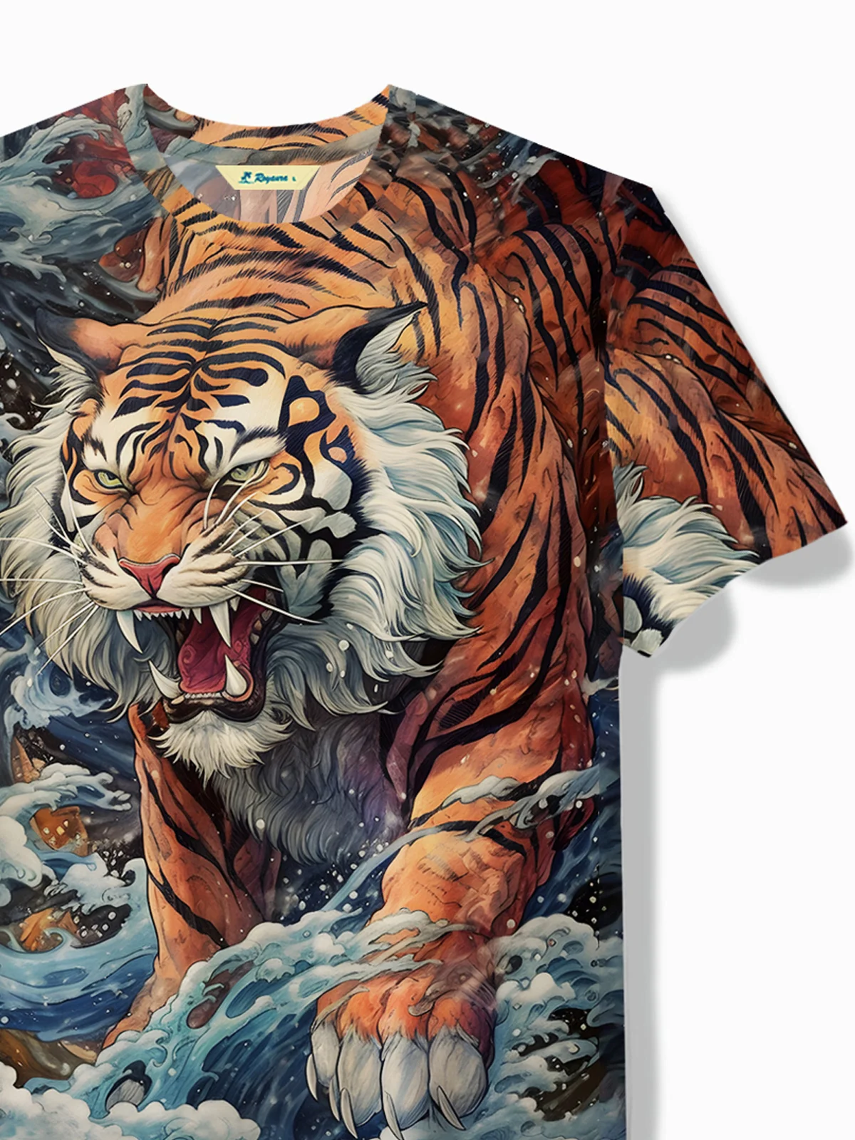 Royaura® Vintage Ukiyoe Tiger Print Men's T-Shirt Big Tall