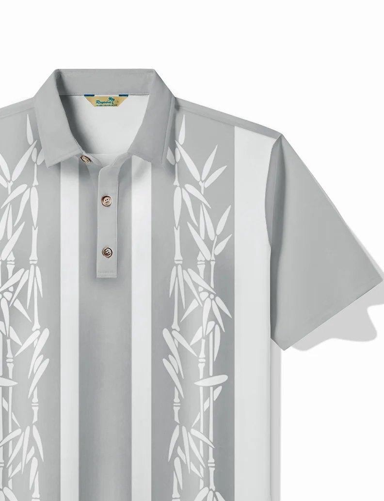 Royaura® Vintage Bowling Plant Bamboo Print Beach Men's Short Sleeve POLO Shirt