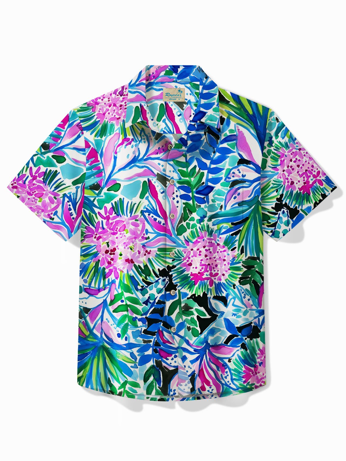 Royaura® Beach Vacation Men's Hawaiian Shirt Artistic Floral Stretch Pocket Wrinkle Free Seersucker Camp Shirt Big Tall