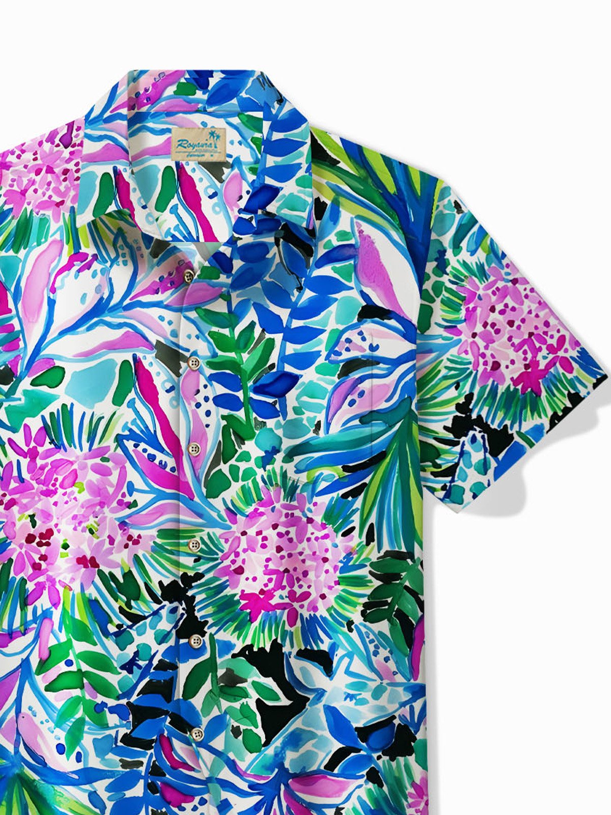 Royaura® Beach Vacation Men's Hawaiian Shirt Artistic Floral Stretch Pocket Wrinkle Free Seersucker Camp Shirt Big Tall