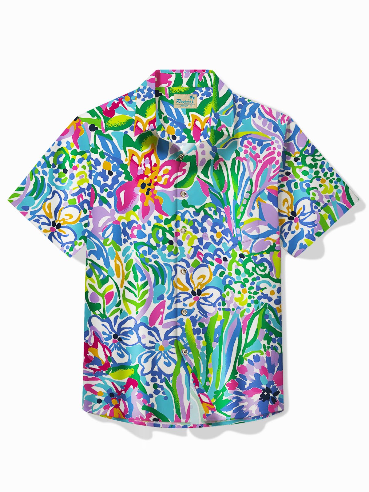 Royaura® Beach Vacation Men's Hawaiian Shirt Artistic Floral Stretch Pocket Wrinkle Free Seersucker Camp Shirt Big Tall