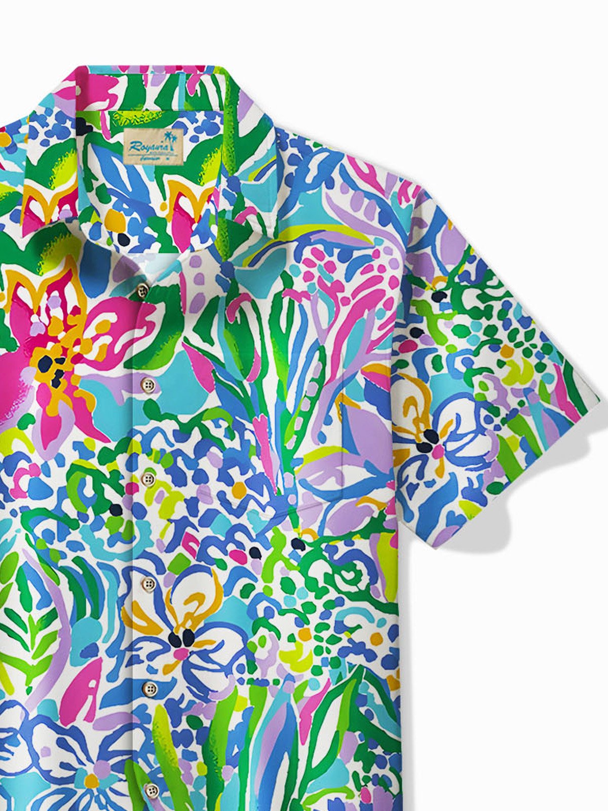 Royaura® Beach Vacation Men's Hawaiian Shirt Artistic Floral Stretch Pocket Wrinkle Free Seersucker Camp Shirt Big Tall