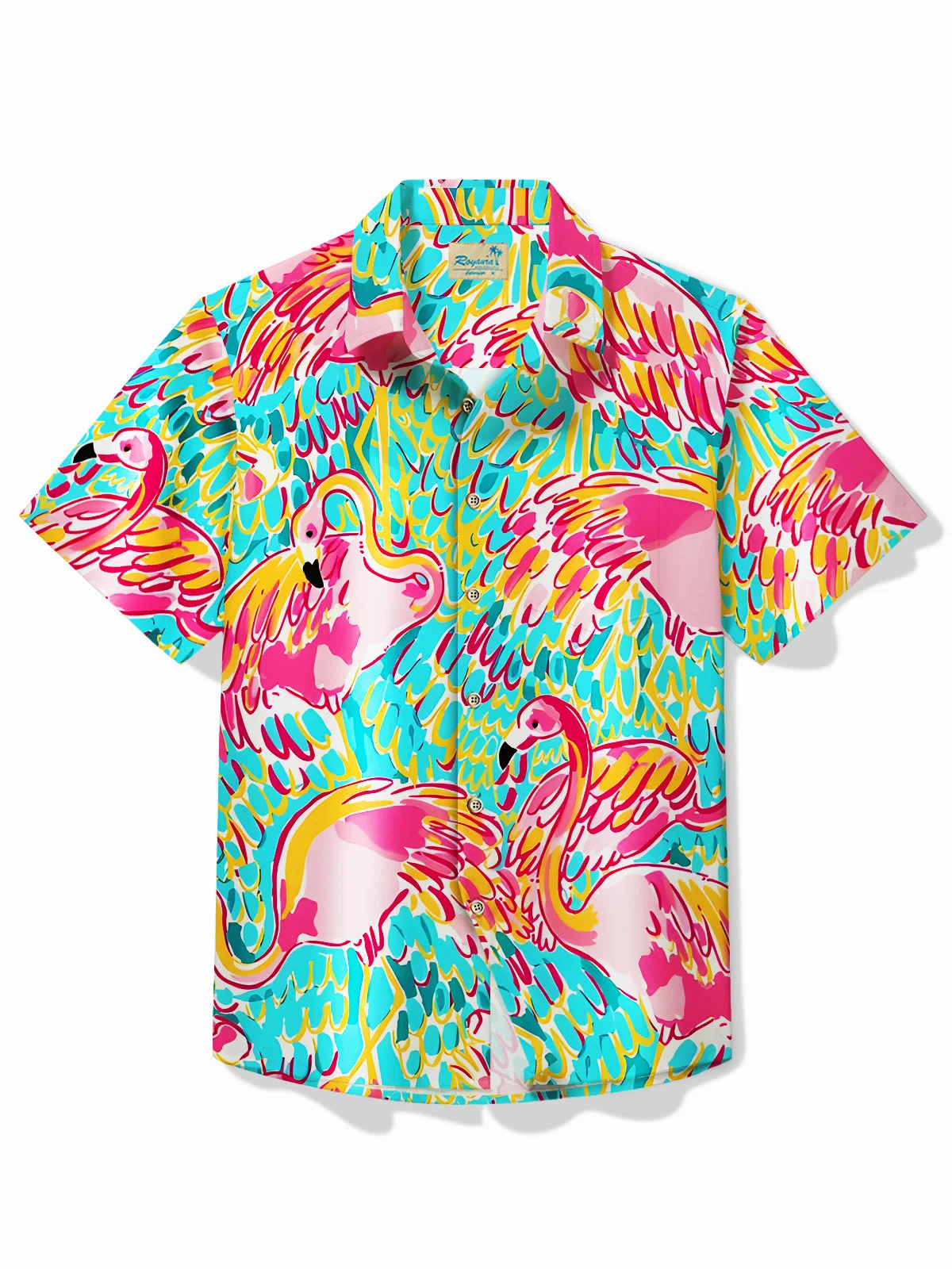 Royaura® Beach Vacation Men's Hawaiian Shirt Artistic Floral Stretch Pocket Wrinkle Free Seersucker Camp Shirt Big Tall