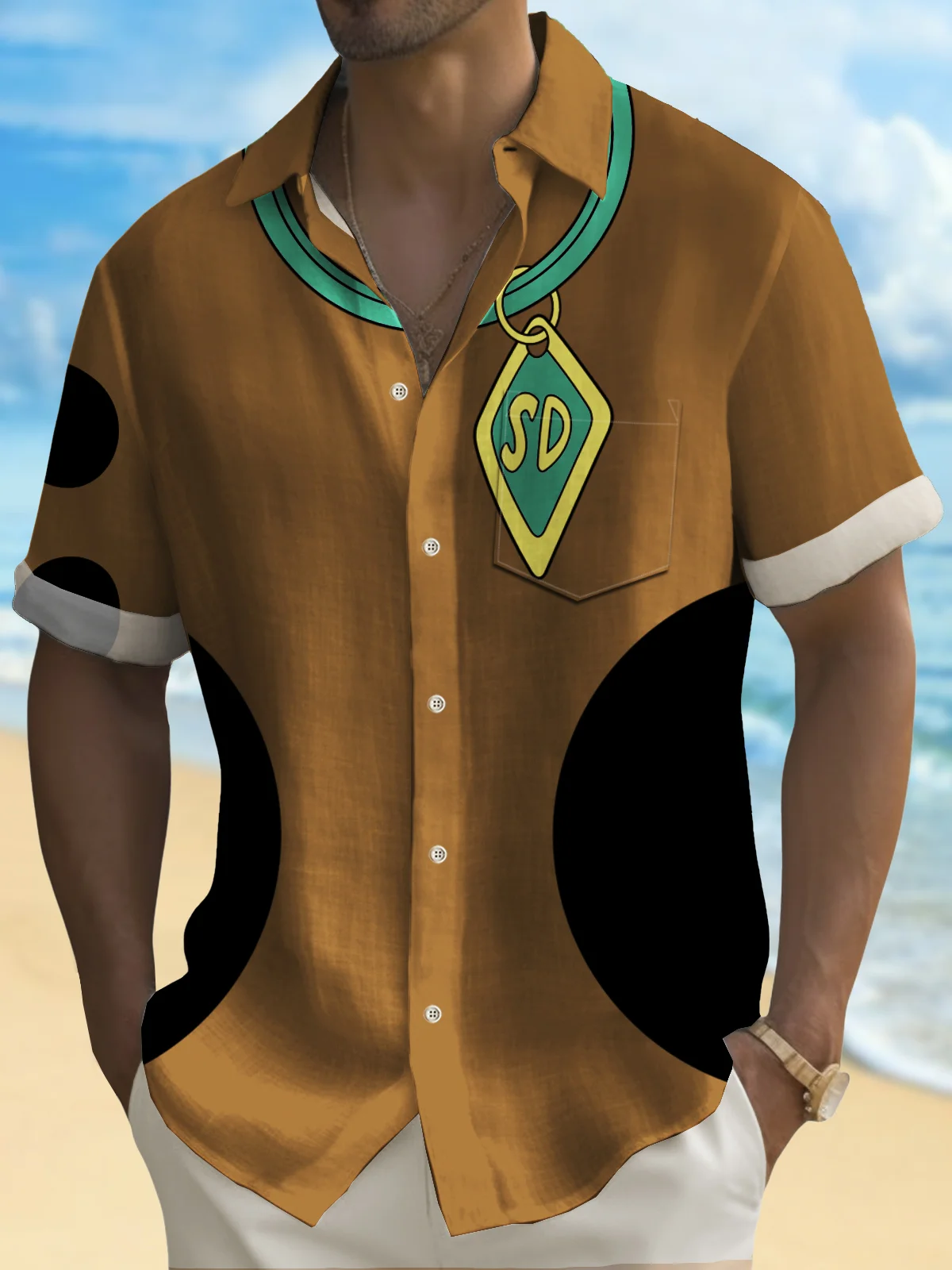 Royaura® Funny Cartoon Print Button Down Hawaiian Shirt
