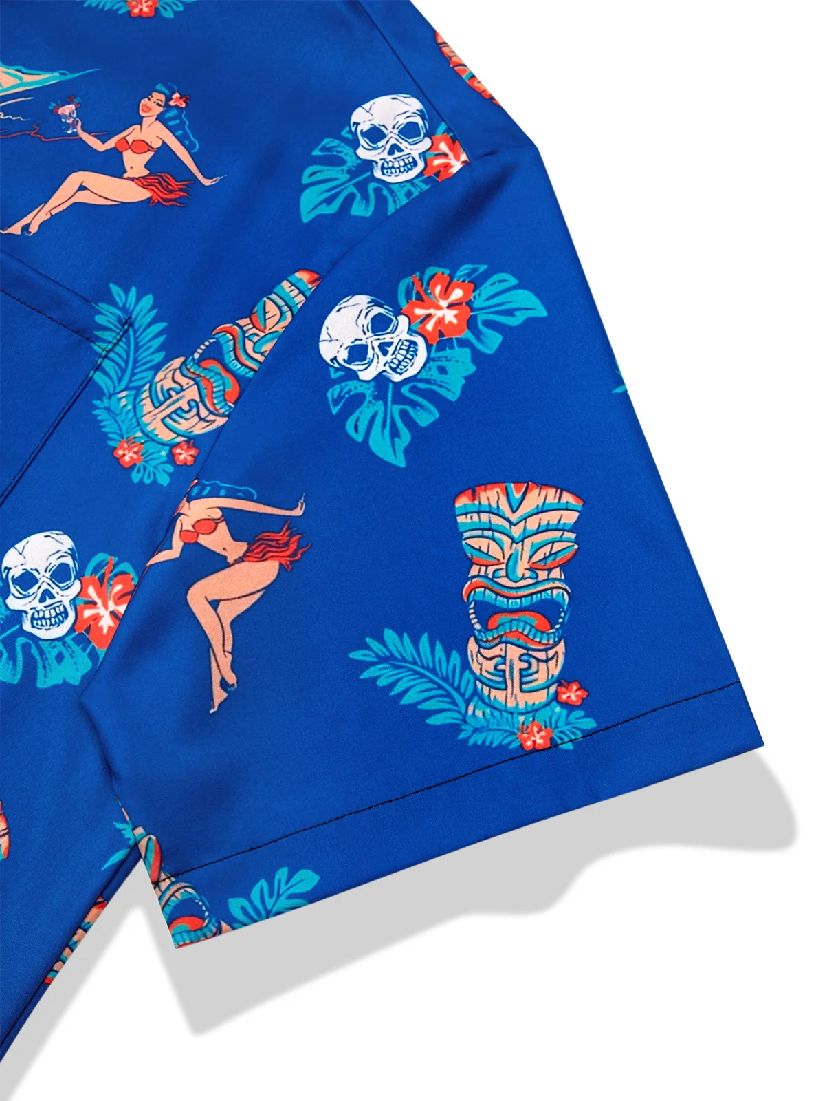 Royaura® Hawaiian Tiki Print Men's Button Pocket Short Sleeve Shirt