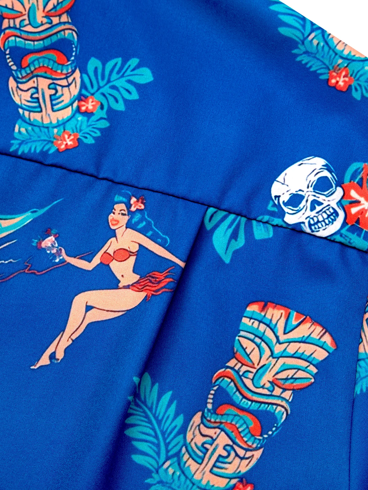 Royaura® Hawaiian Tiki Print Men's Button Pocket Short Sleeve Shirt