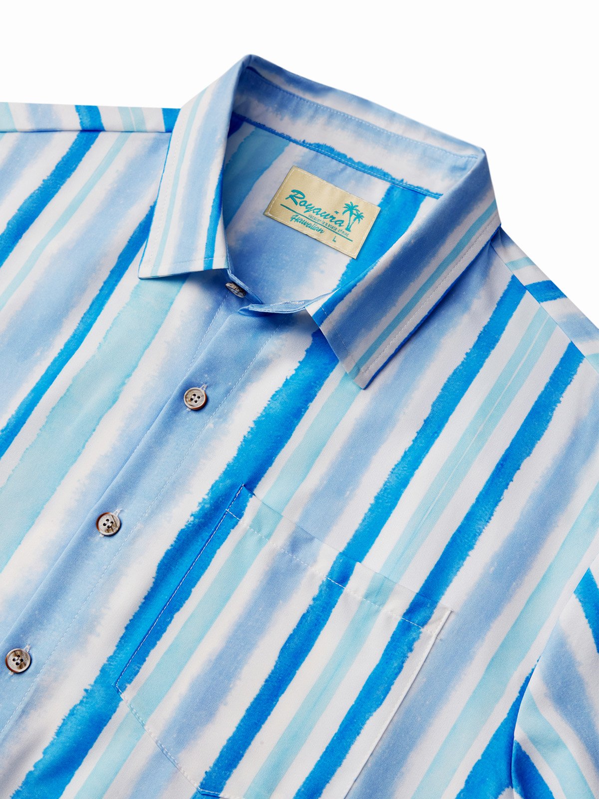 Royaura® Basics Stripes Print Men's Button Pocket Short Sleeve Lapel Hawaiian Shirt