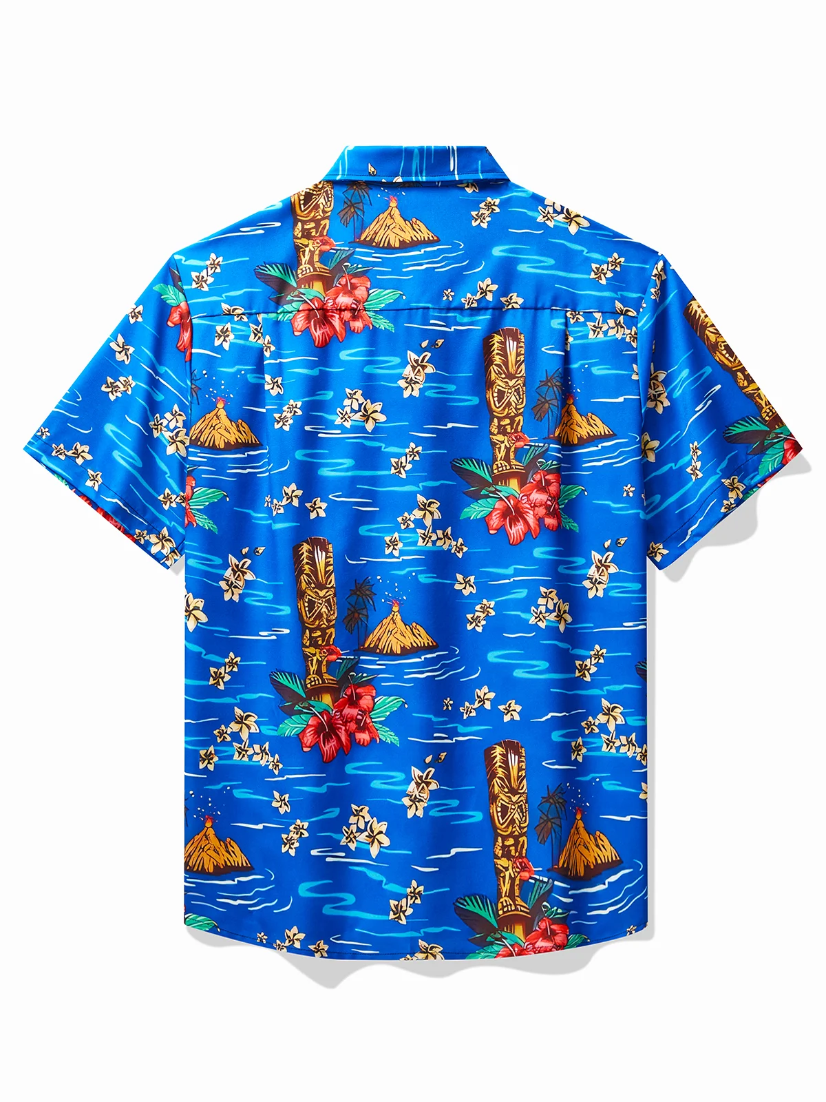Royaura Hawaiian Plant TIKI Print Men's Button Pocket Short Sleeve Shirt