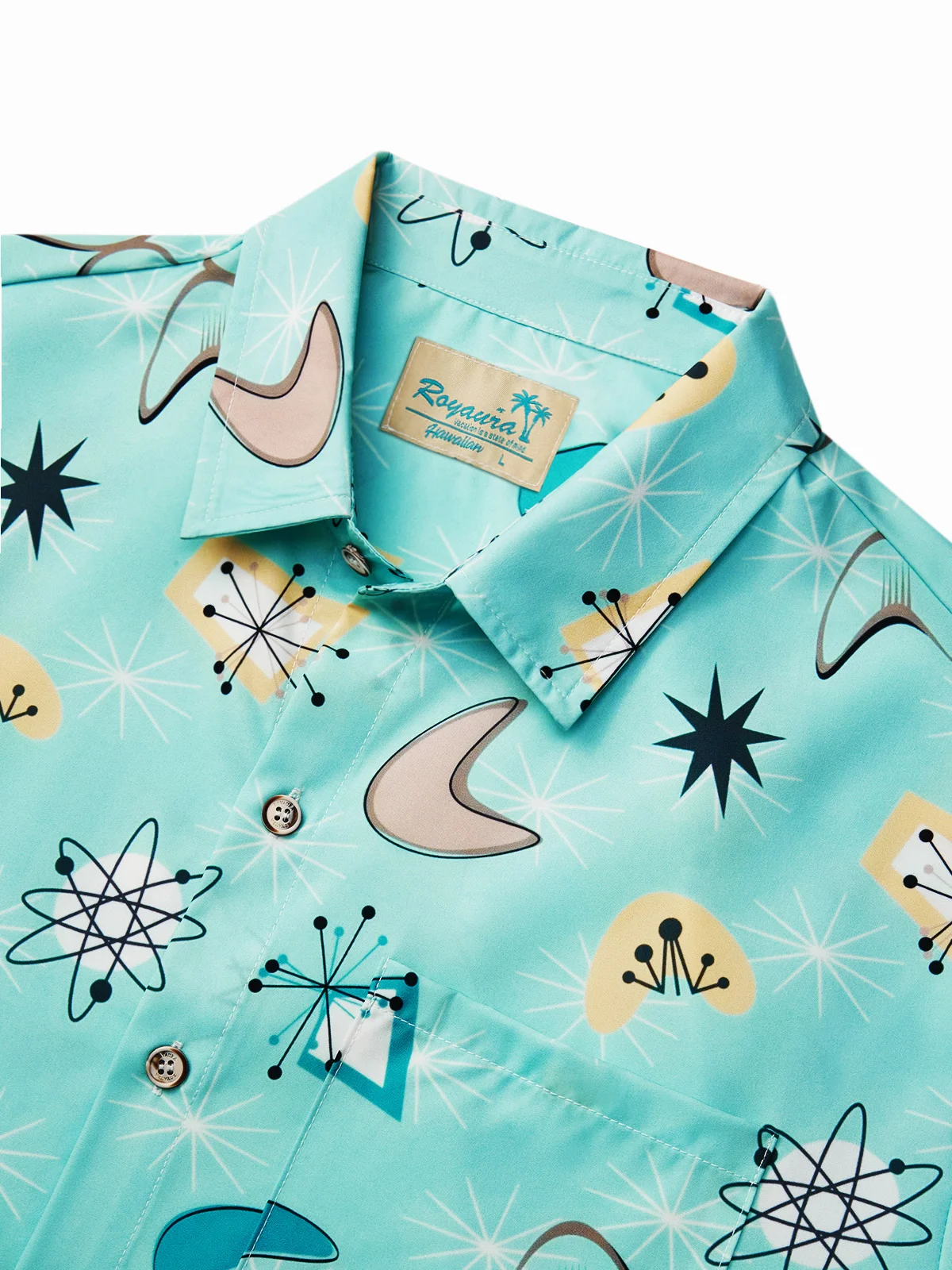 Royaura® Vintage 50's Mid Century Geometric Men's Hawaiian Shirt Art Pocket Camp Shirt Big Tall