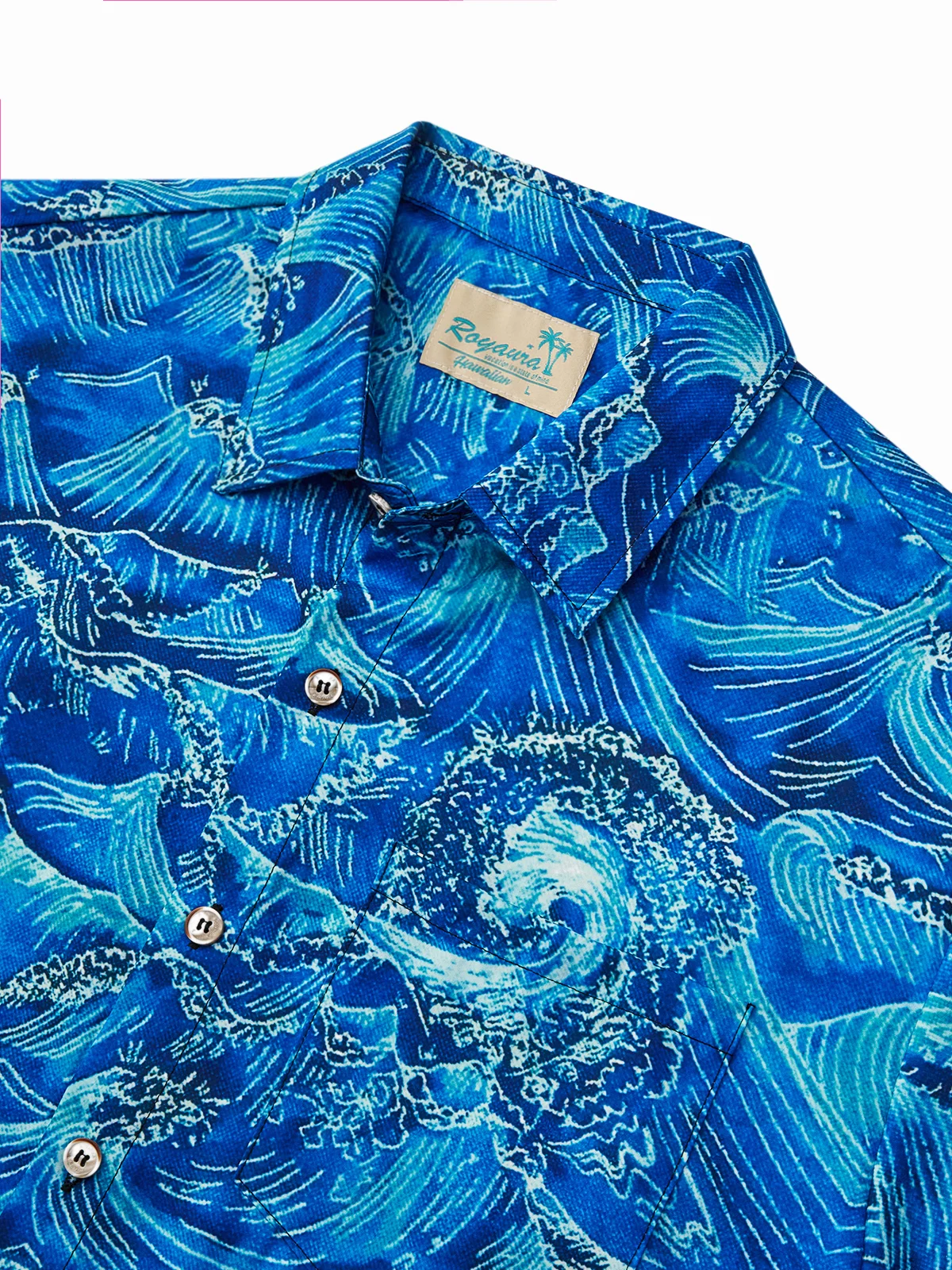 Royaura® Vintage Japanese Blue Men's Hawaiian Shirt Stretch Easy Care Camp Shirt Big Tall