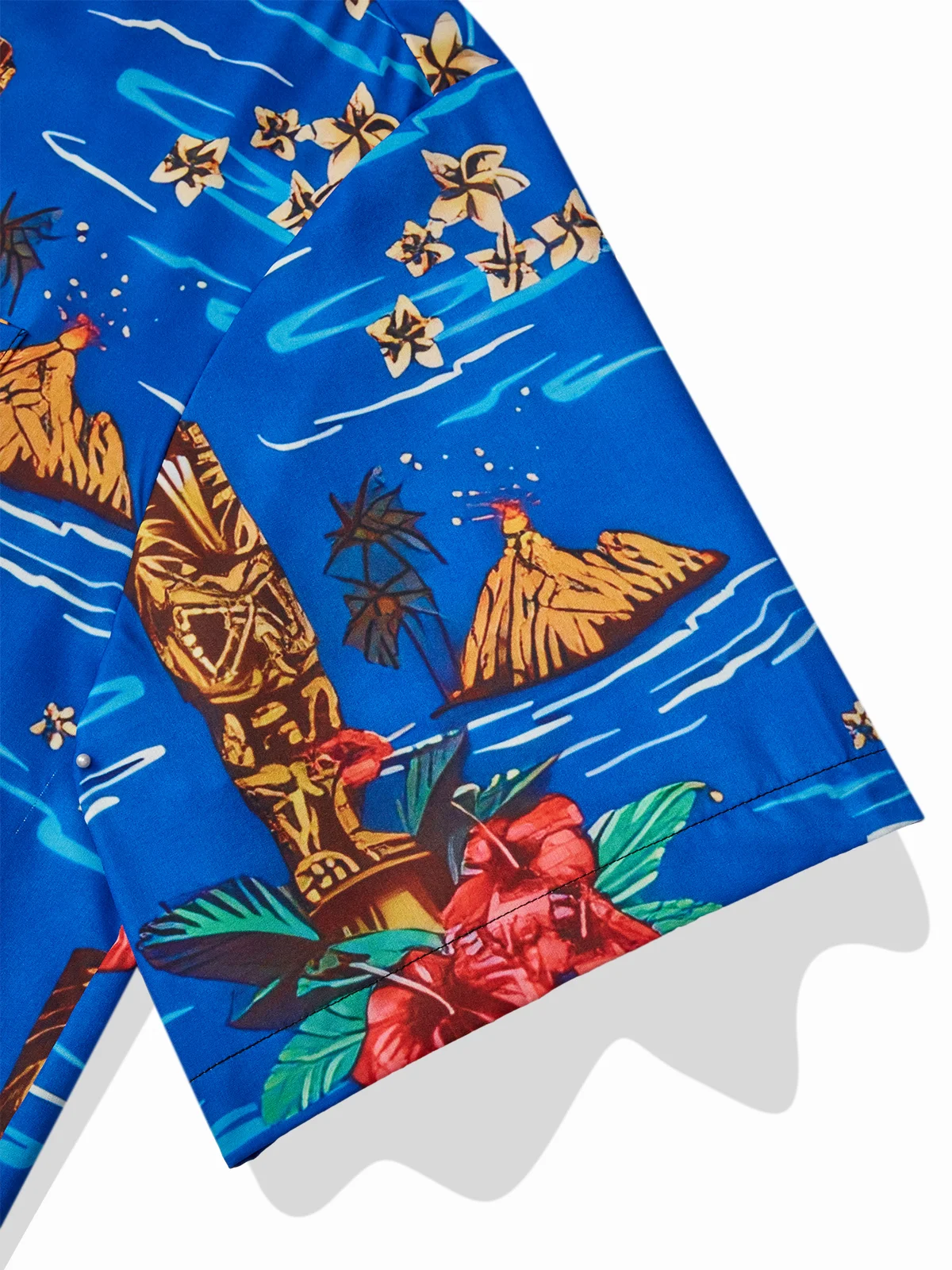 Royaura Hawaiian Plant TIKI Print Men's Button Pocket Short Sleeve Shirt