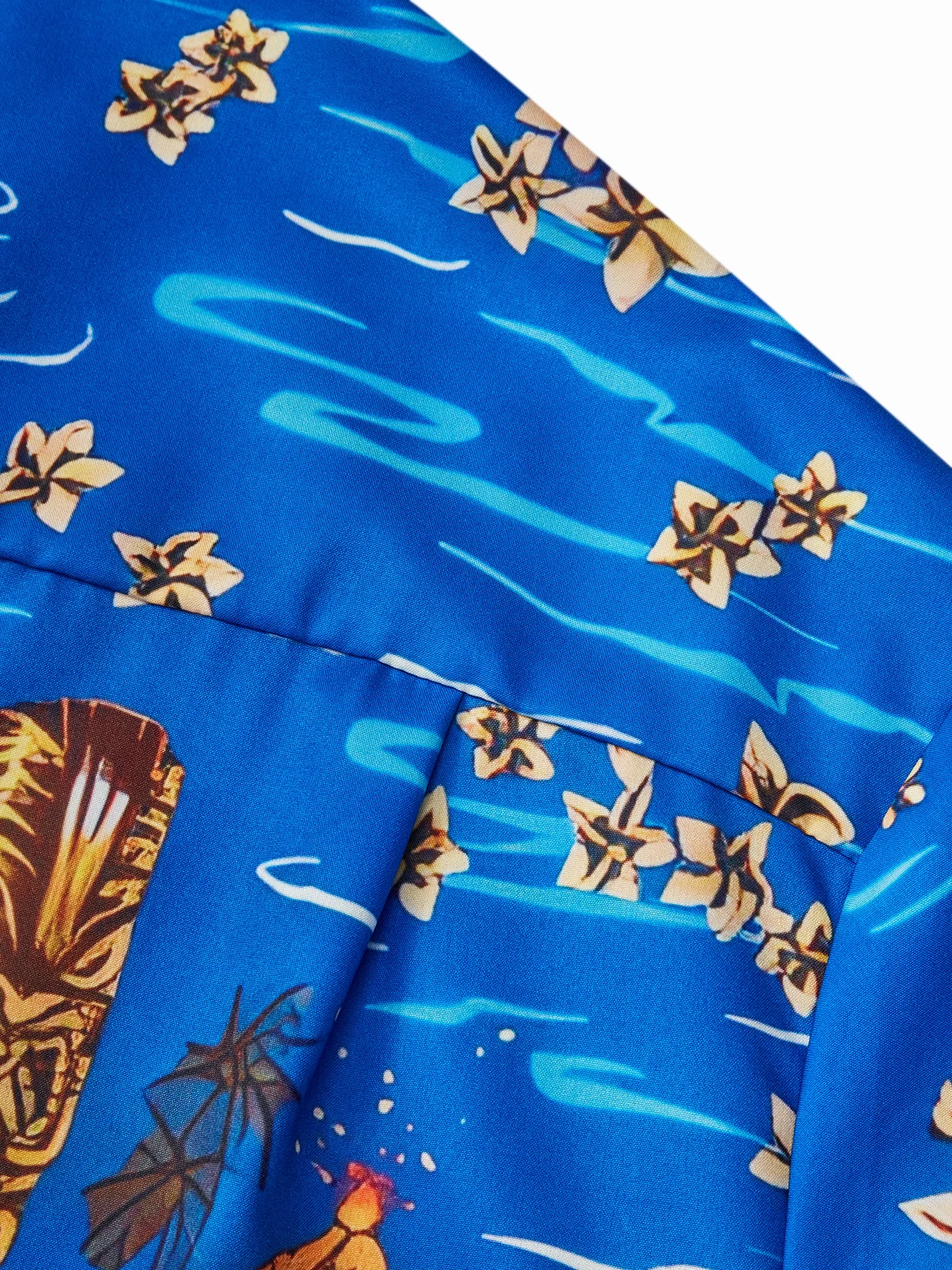Royaura Hawaiian Plant TIKI Print Men's Button Pocket Short Sleeve Shirt