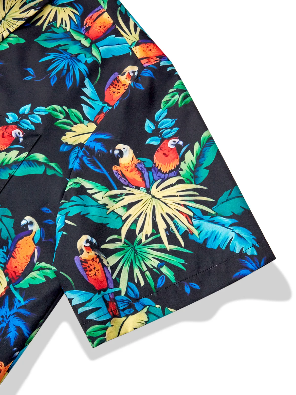 Royaura® Hawaiian Plant Leaf Parrot Printed Men's Button Pocket Short Sleeve Shirt