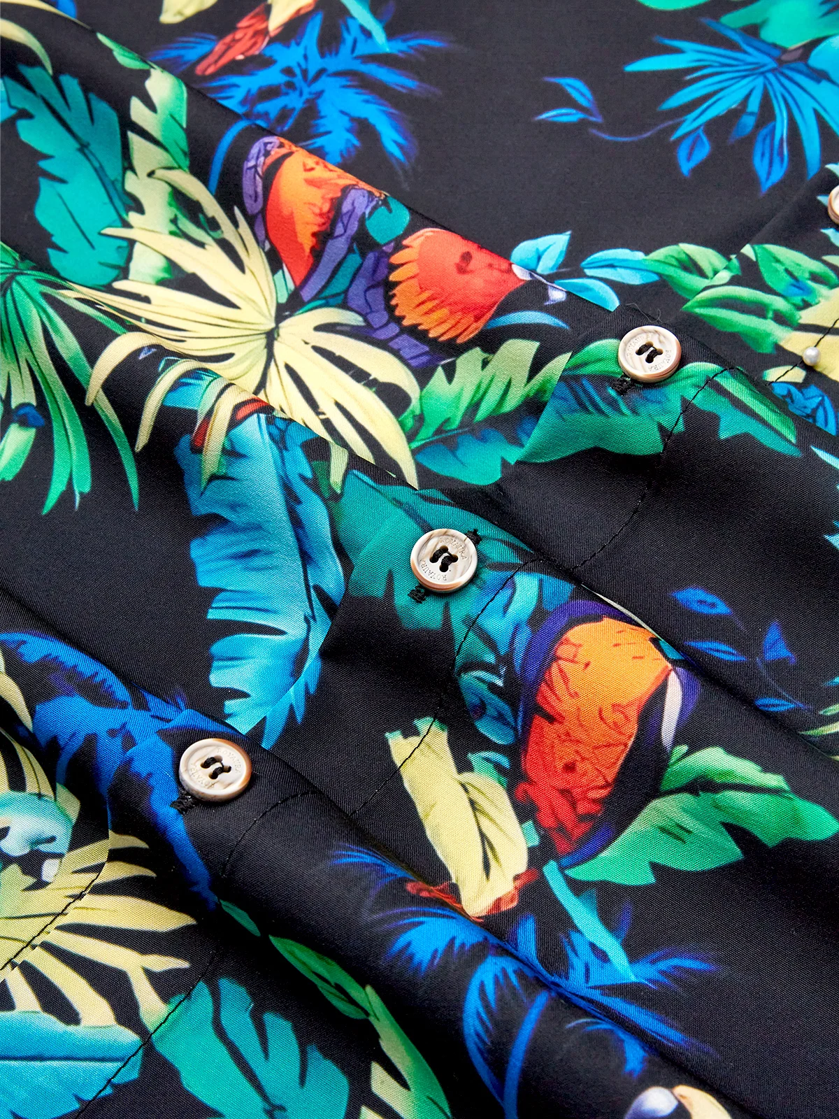 Royaura® Hawaiian Plant Leaf Parrot Printed Men's Button Pocket Short Sleeve Shirt