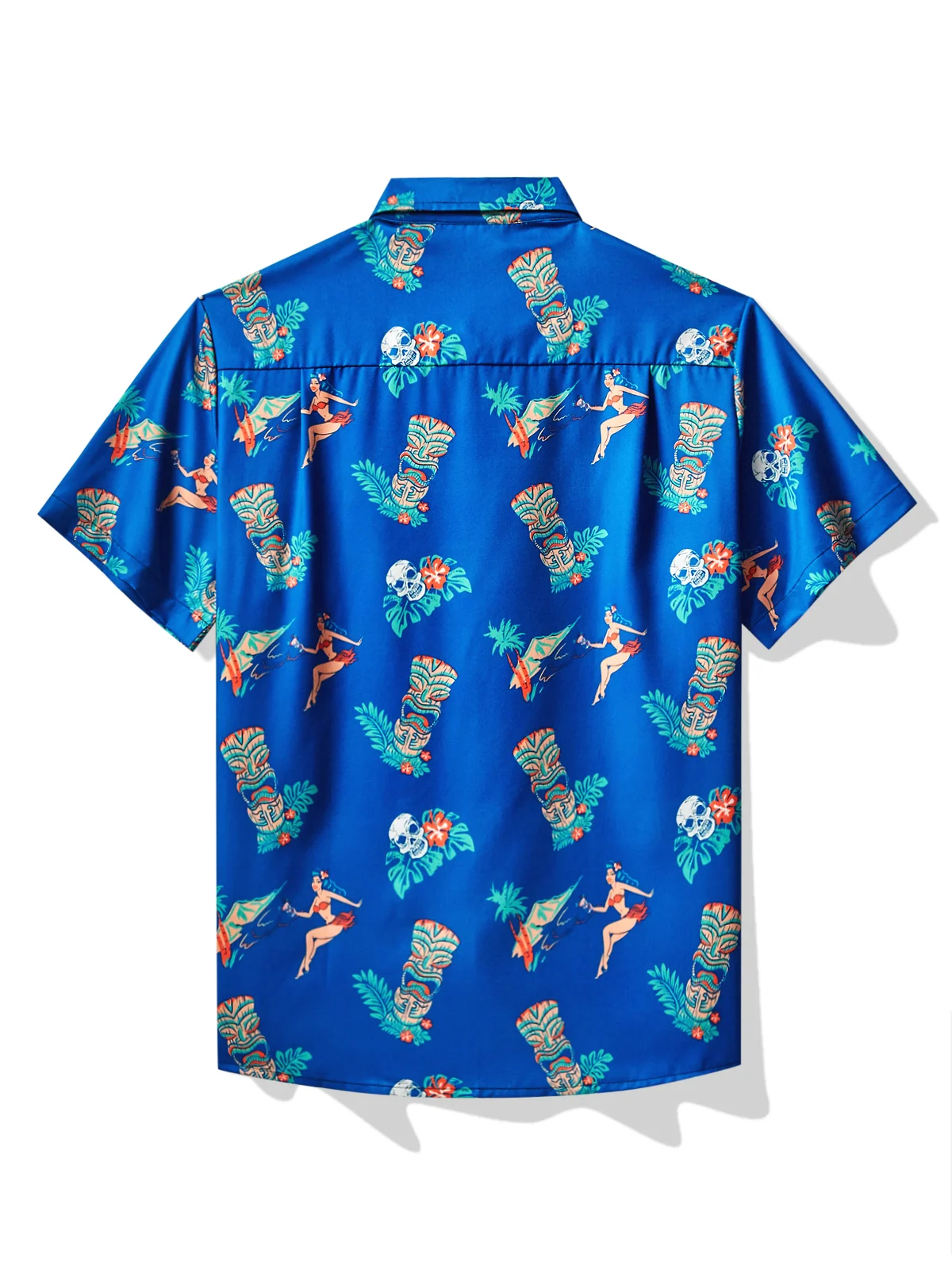 Royaura® Hawaiian Tiki Print Men's Button Pocket Short Sleeve Shirt