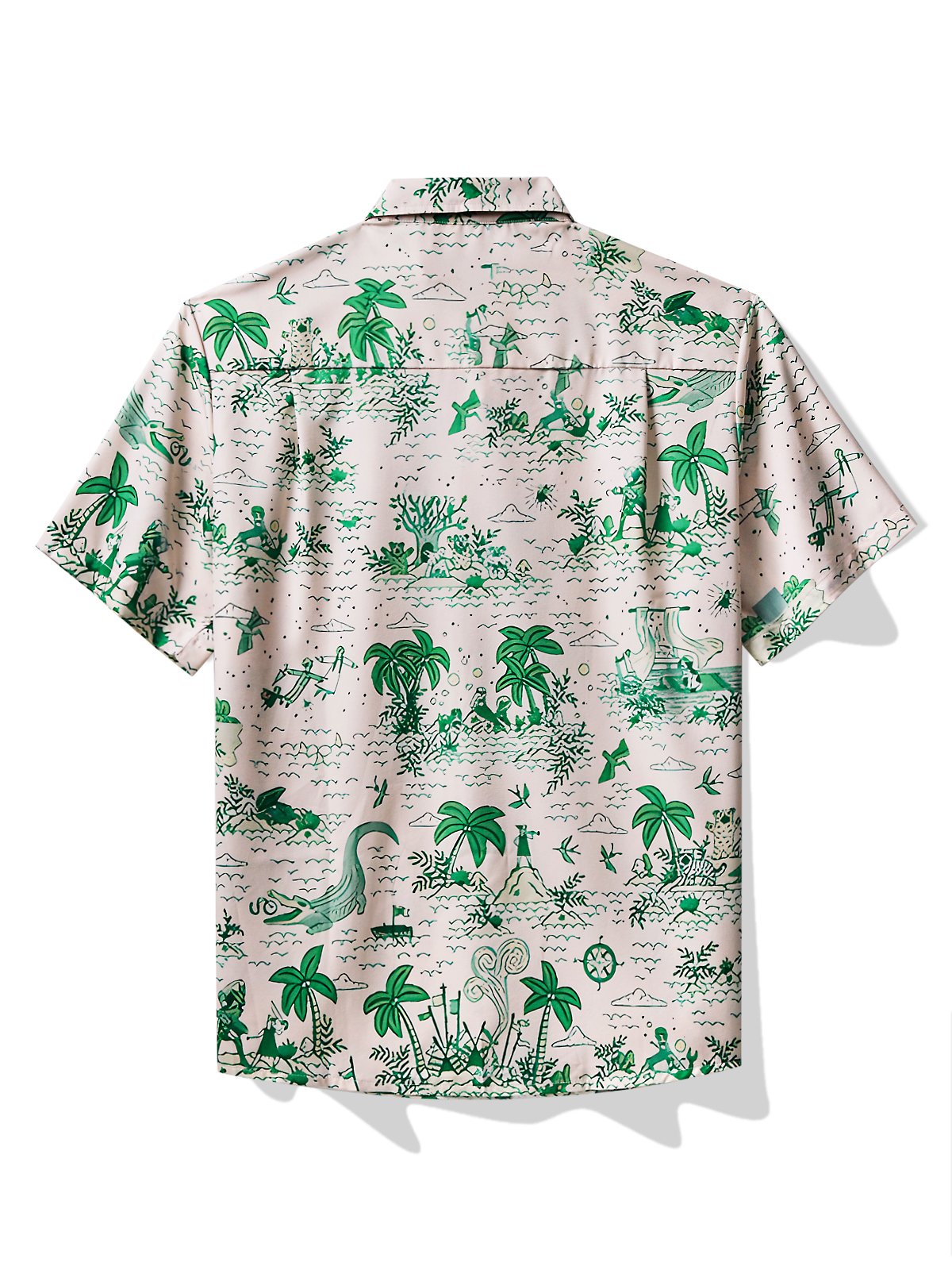 Royaura Hawaiian Plant Leaf Print Men's Button Pocket Short Sleeve Shirt