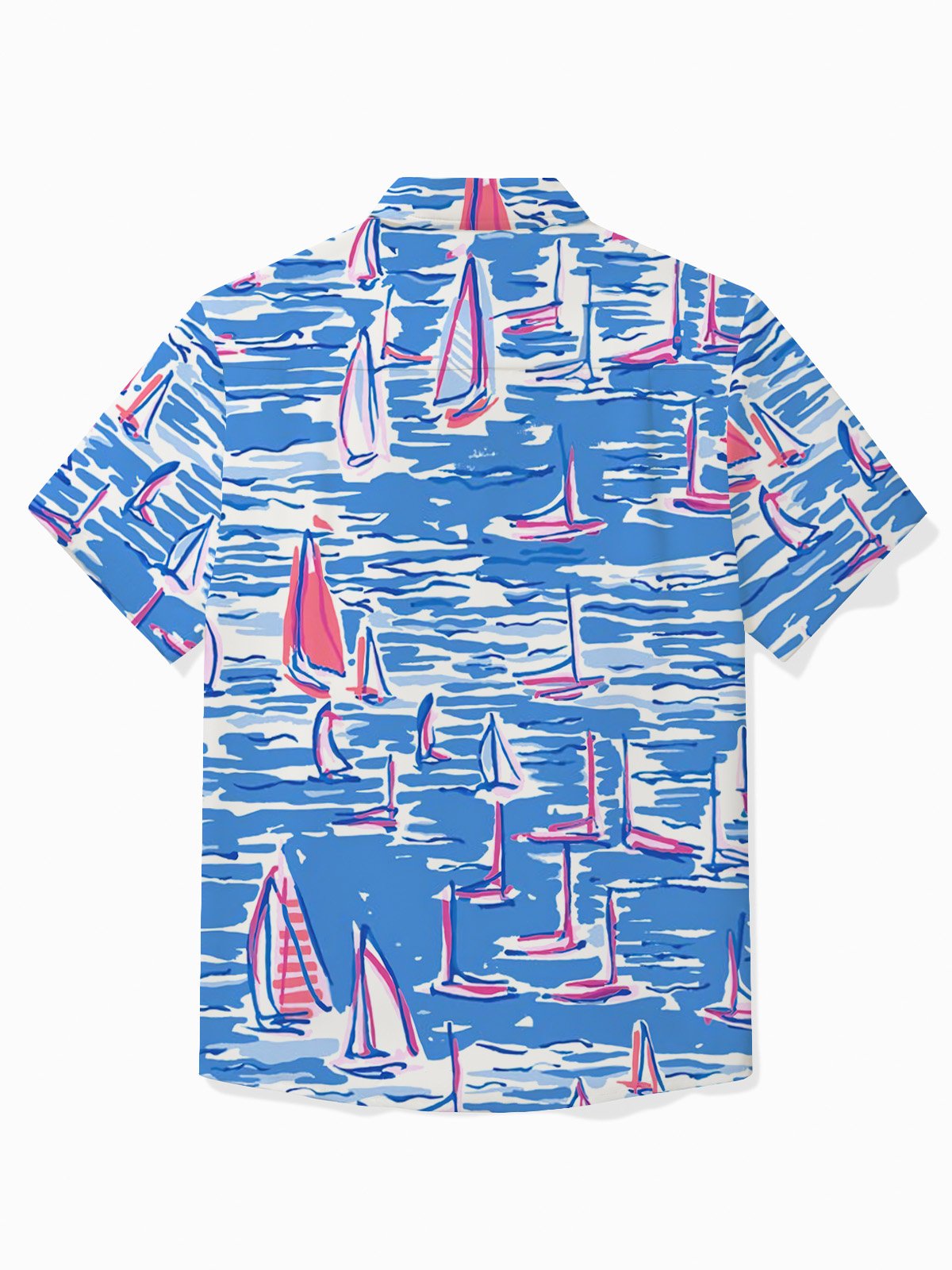 Royaura® Hawaiian Hand Painted Sailboat Print Men's Button Pocket Short Sleeve Shirt