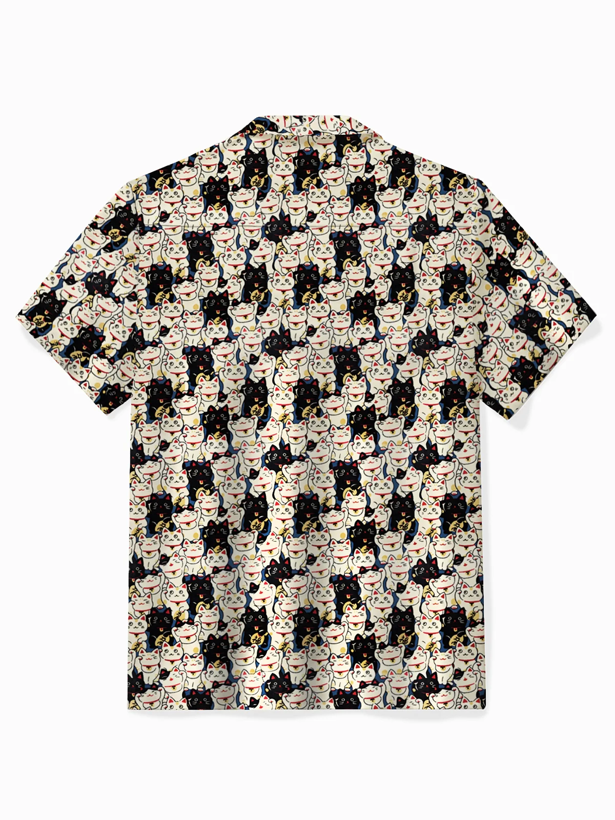 Royaura® Japanese Lucky Cat Print Men's Button Pocket Hawaiian Shirt