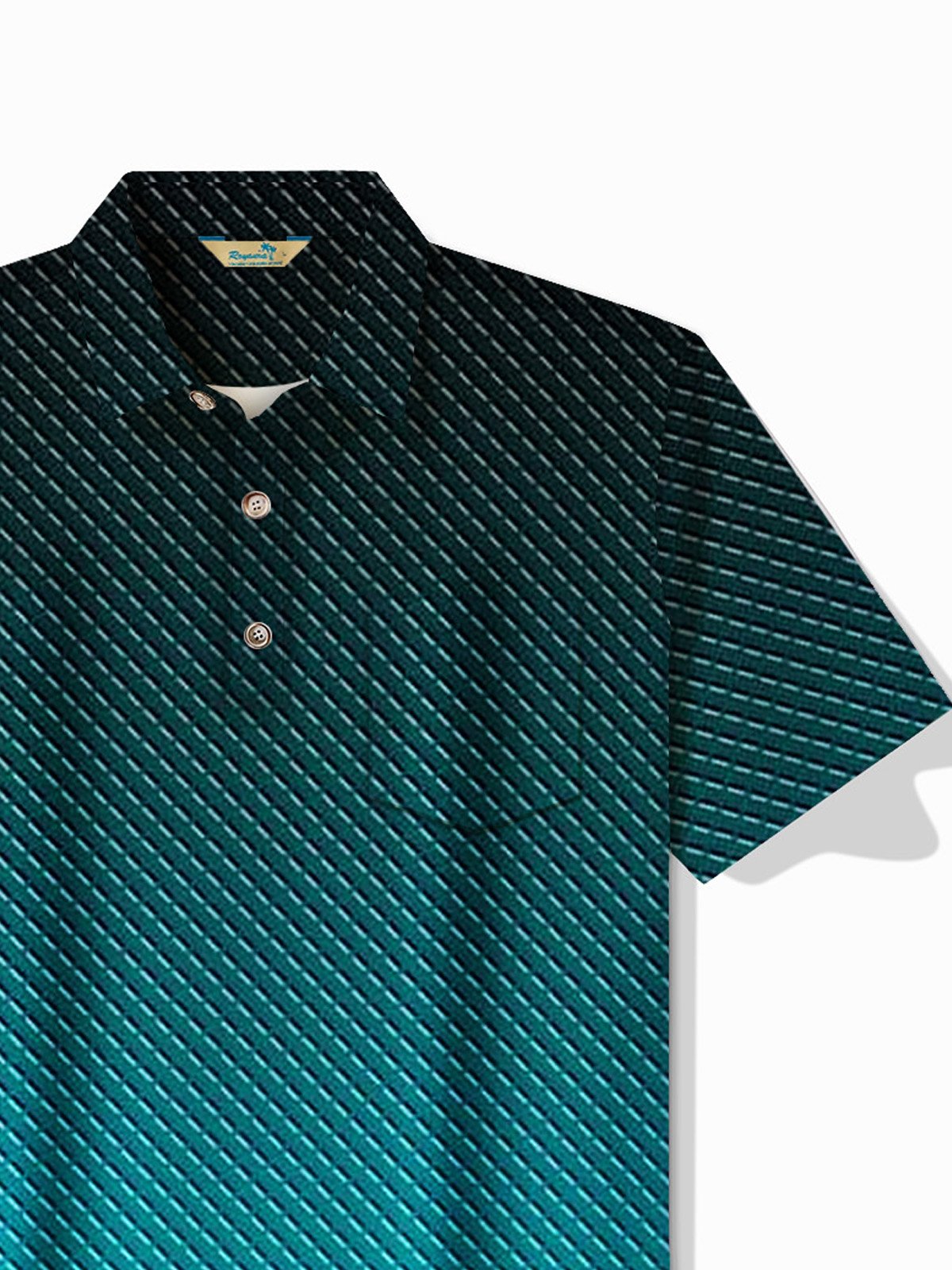 Royaura® Retro Gradient Stripe Print Men's Button-Down Short-Sleeved Polo Shirt