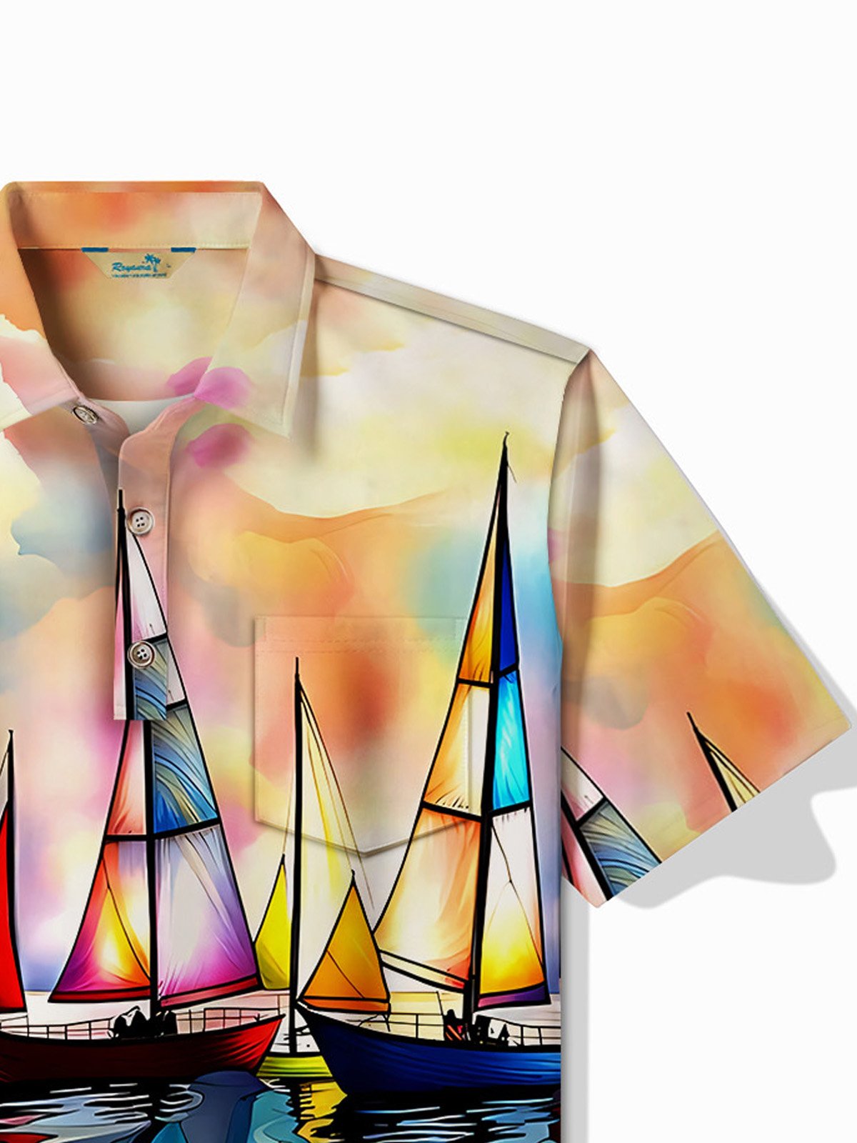 Royaura®Hawaii Sailing Art Print Men's Button-Up POLO Shirt