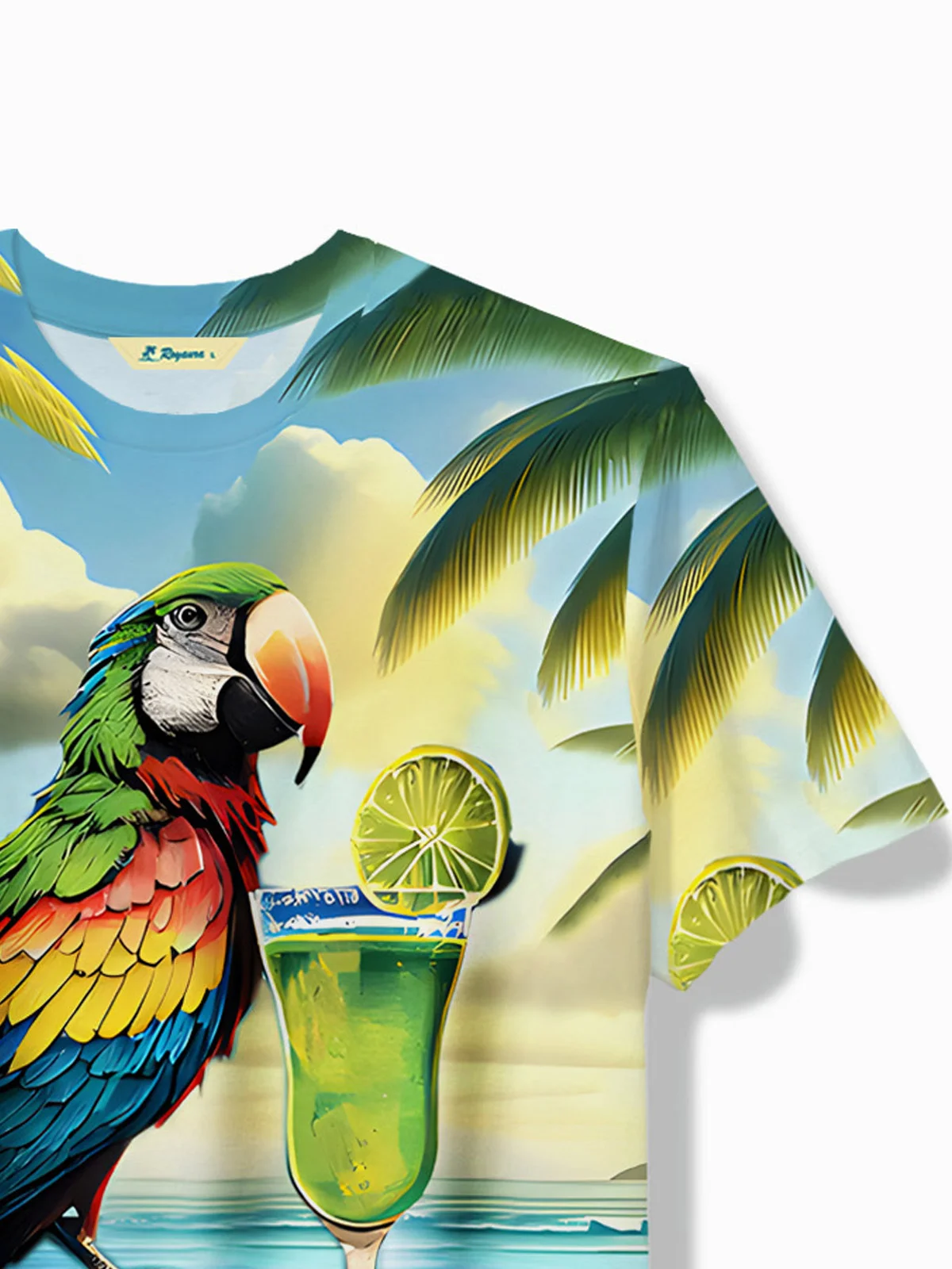 Royaura®Hawaiian Parrot Print Men's Round Neck Short Sleeve T-Shirt