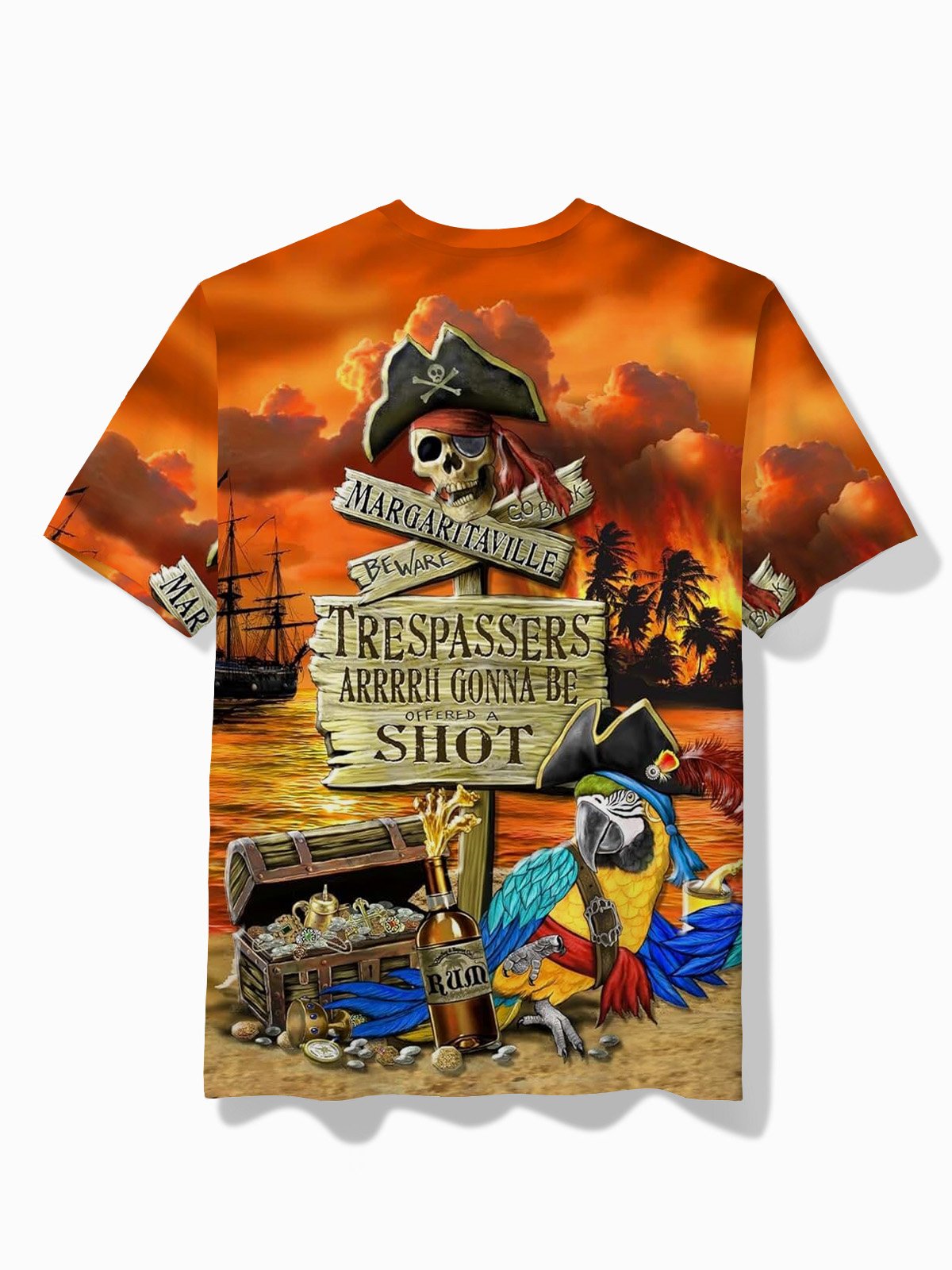Royaura®Hawaiian Pirate Parrot Gradient Print Men's Round Neck Short Sleeve T-Shirt