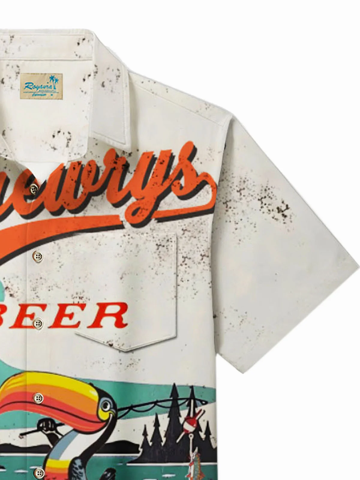 Royaura® Drewrys Beer Parrot Fishing Print Men's Button Pocket Short Sleeve Shirt