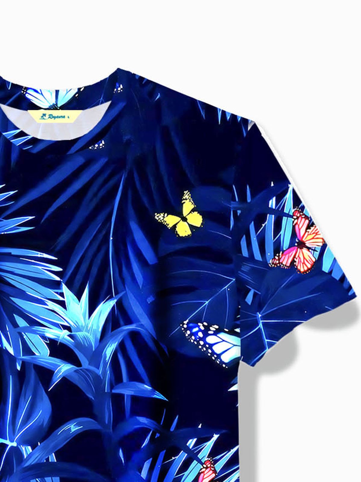 Royaura®Hawaiian Butterfly Plant Flower Print Men's Round Neck Short Sleeve T-Shirt
