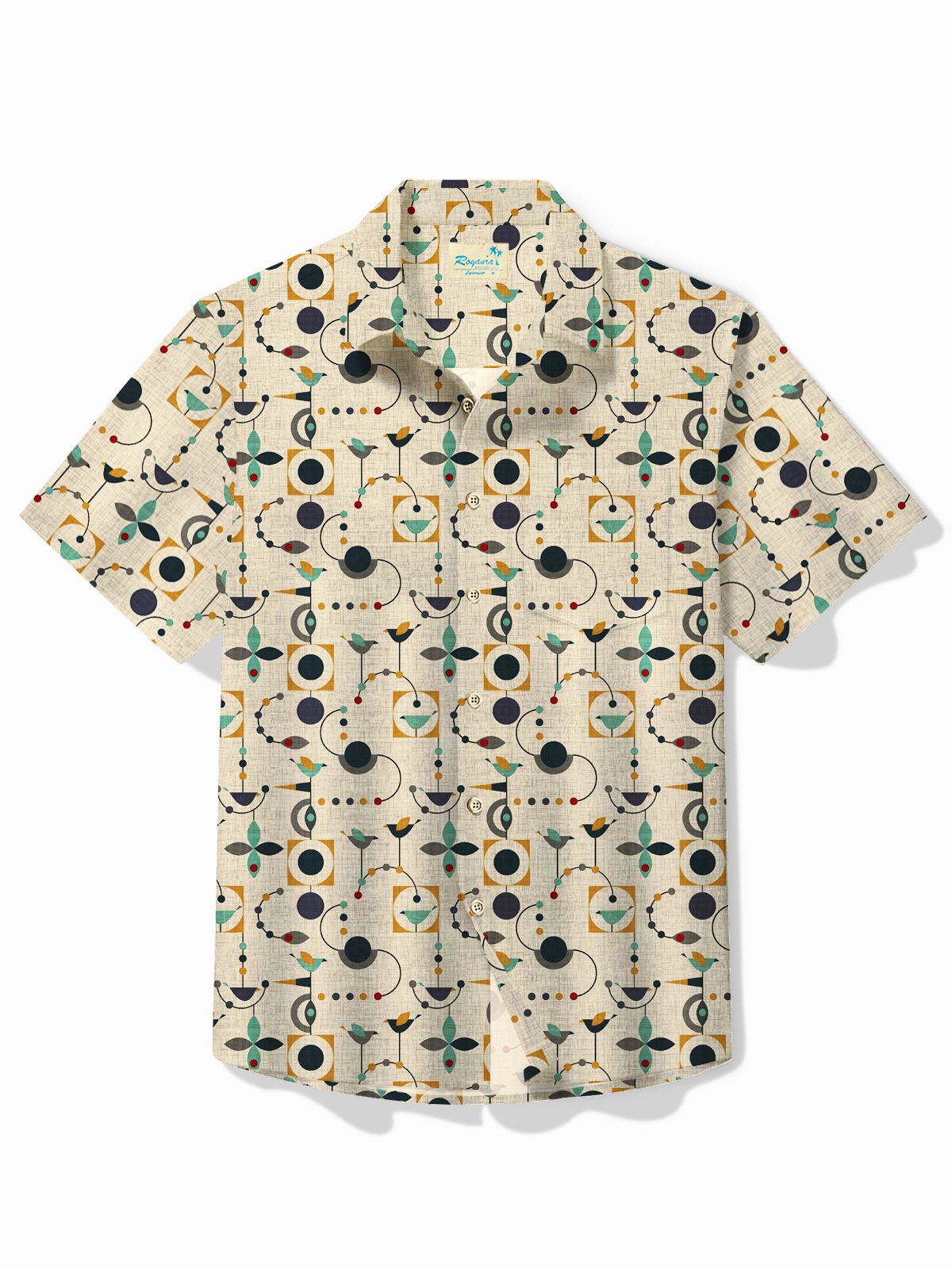 Royaura® Retro Mid Century Geometric Men's Hawaiian Shirt Oversized Stretch Aloha Shirt