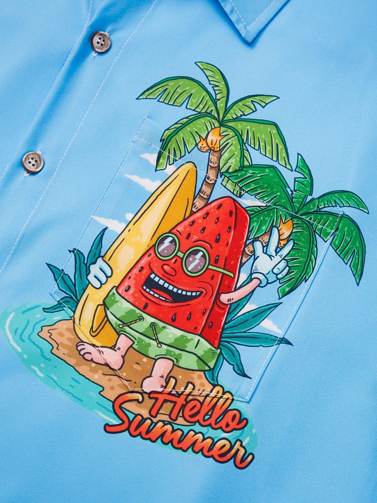 Royaura® Blue Men's Hawaiian Shirt Coconut Tree Island Pocket Camping Shirt