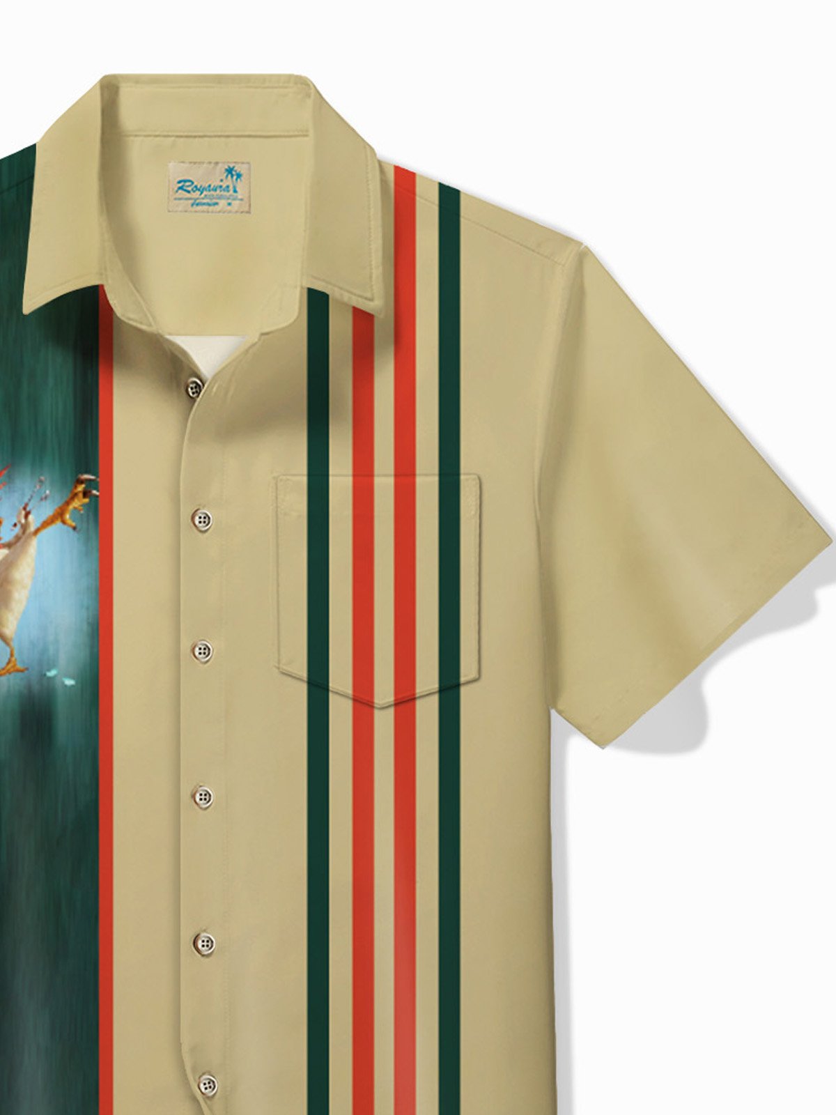 Royaura® 60's Vintage Kung Fu Rooster Men's Hawaiian Shirt Stretch Pocket Camp Shirt Big Tall