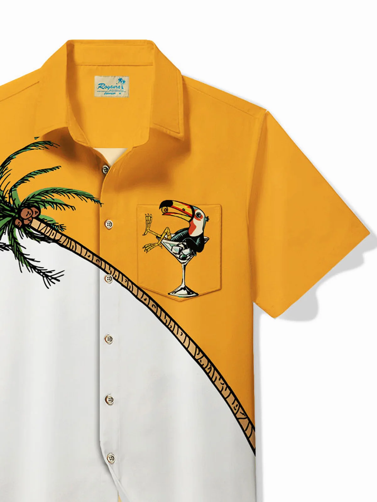Royaura® Beach Holiday Coconut Tree Men's Hawaiian Shirt Wrinkle Free Seersucker Cocktail Toucan Pocket Camp Shirt Big Tall