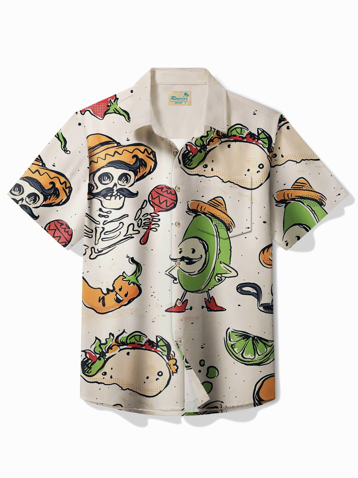 Royaura®Mexico Taco May Cinco Print Men's Button Pocket Short Sleeve Shirt
