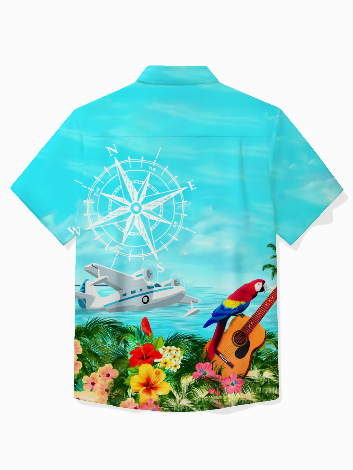 Royaura® Beach Holiday Men's Hawaiian Shirt Yacht Parrot Tropical Quick Drying Pocket Camp Shirt Big Tall