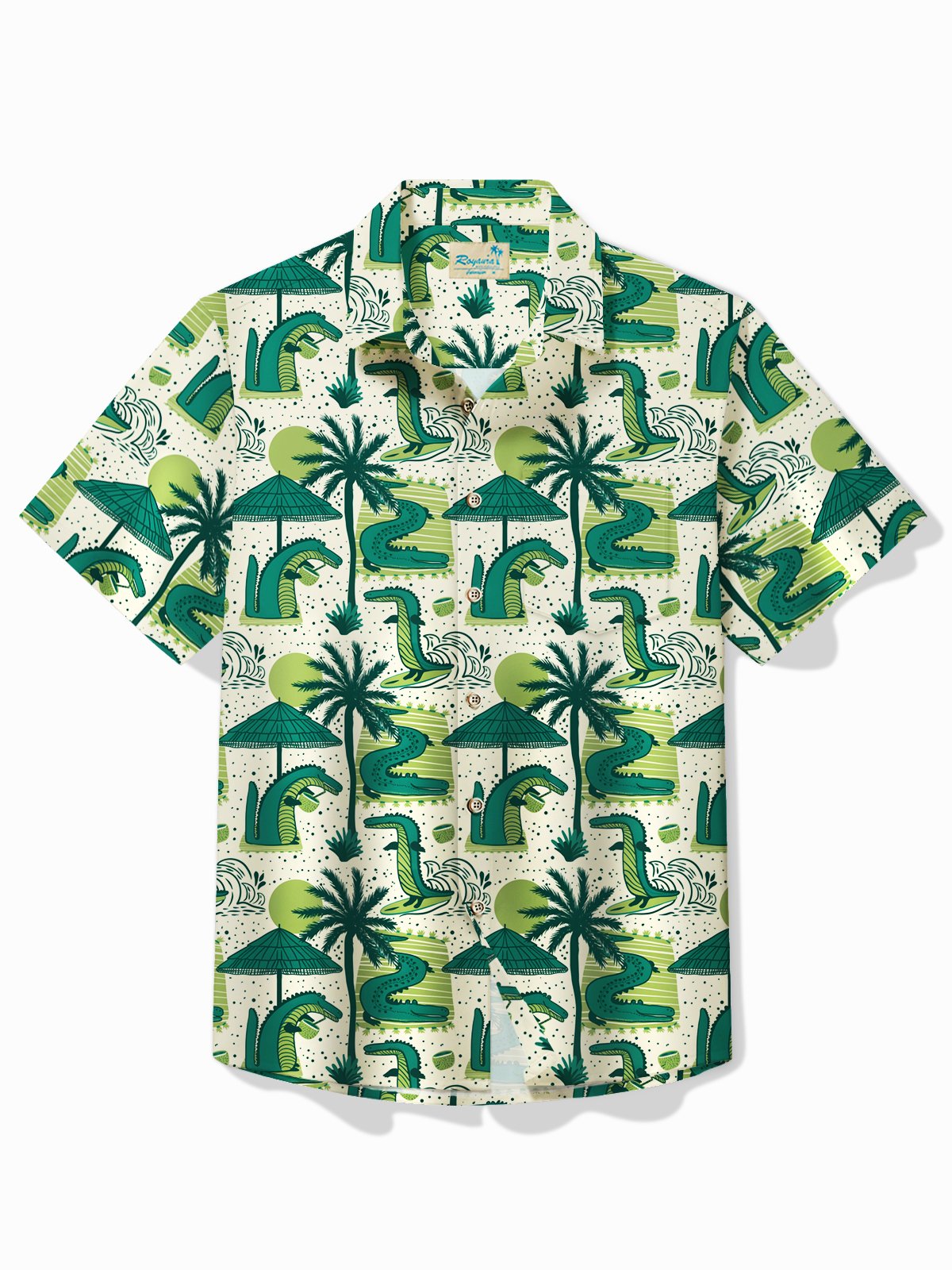 Royaura®  Holiday National Alligator Awareness Day Alligator Coconut Tree Print Men's Shirt Easy Care Camping Pocket Shirt Big Tall