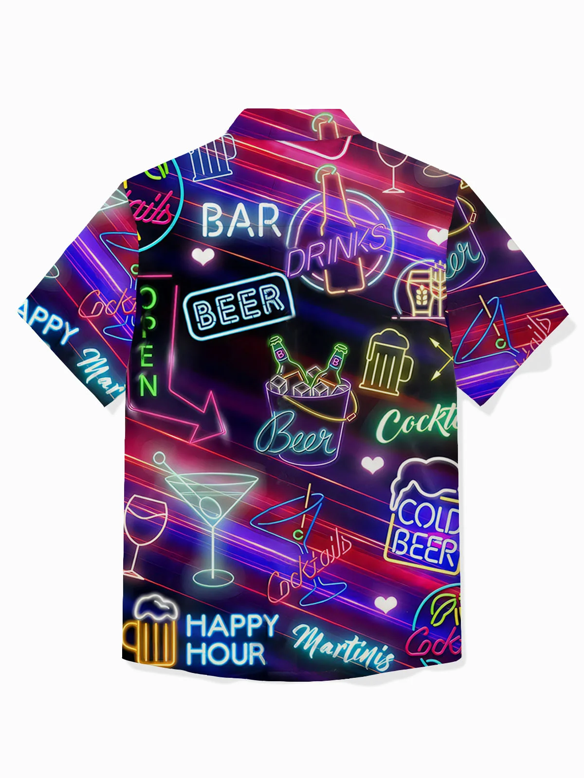 Royaura®Hawaiian Ombre Cocktail Neon Print Men's Button Pocket Short Sleeve Shirt