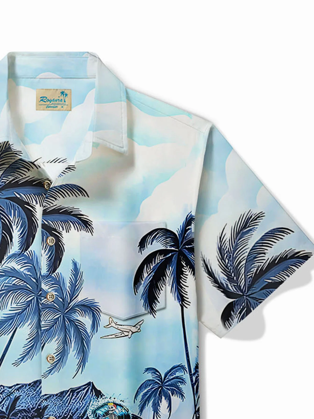 Royaura®Hawaiian Coconut Tree Print Men's Button Pocket Short Sleeve Shirt
