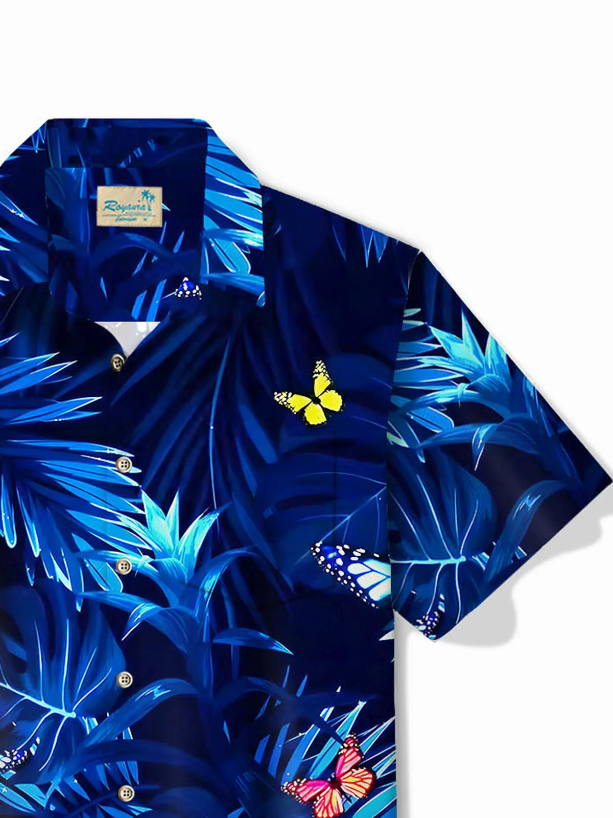 Royaura®Hawaiian Butterfly Botanical Print Men's Button Pocket Short Sleeve Shirt