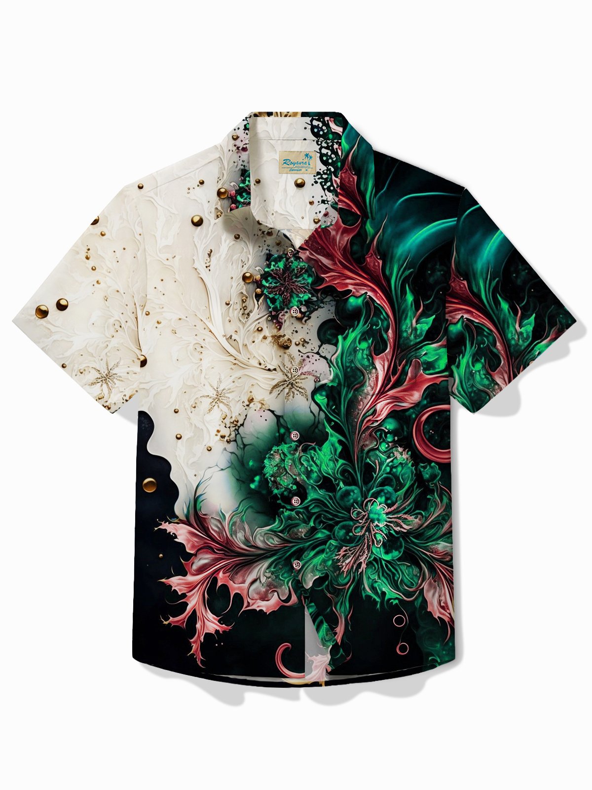 Royaura®  Vintage Floral Art Print Men's Button Pocket Short Sleeve Shirt